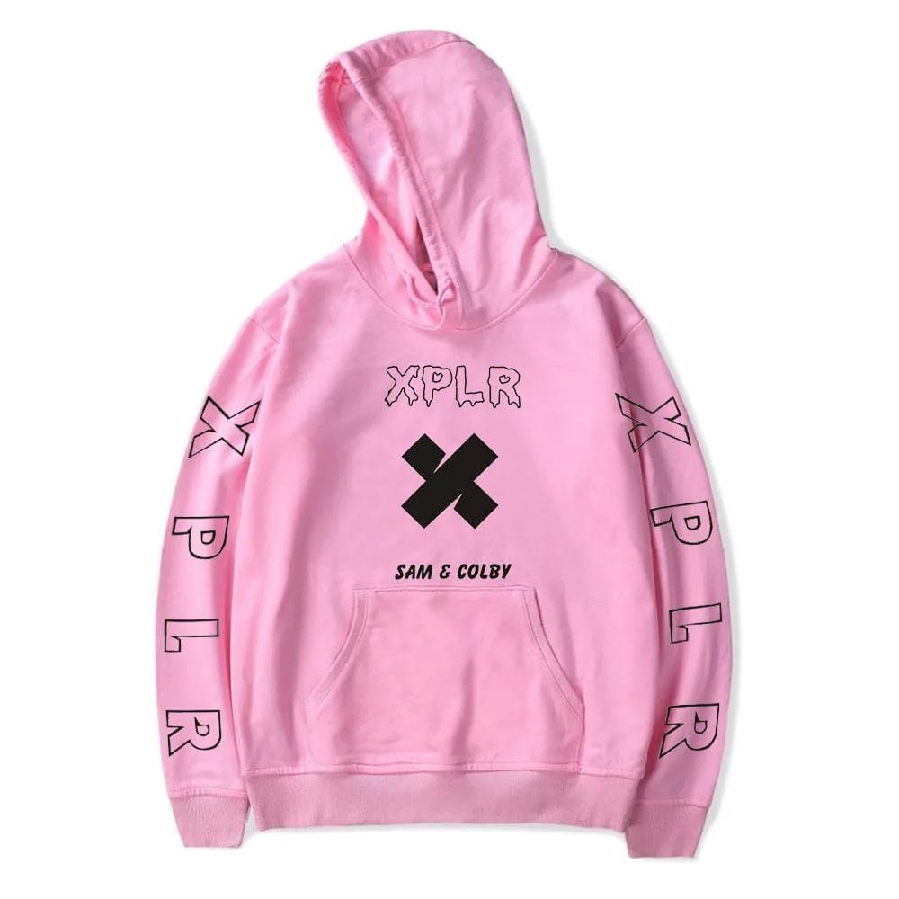 XPLR Hoodie Printed Sam And Colby Hoodies Sweatshirts Men Women Hoodie Casual Sweatshirt Sam And Colby Pullover Fleece Hoodie XXL pink