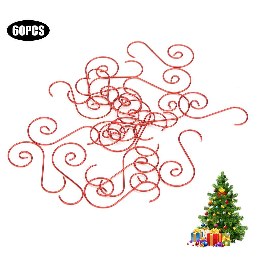 60pcs Mini Multi Purpose Metal S Shape Hooks Christmas Tree Holder Decoration red