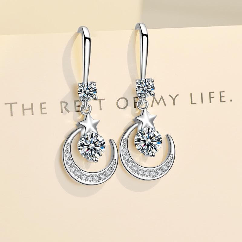 Star and Moon Zirconia Fashion Earrings for Women