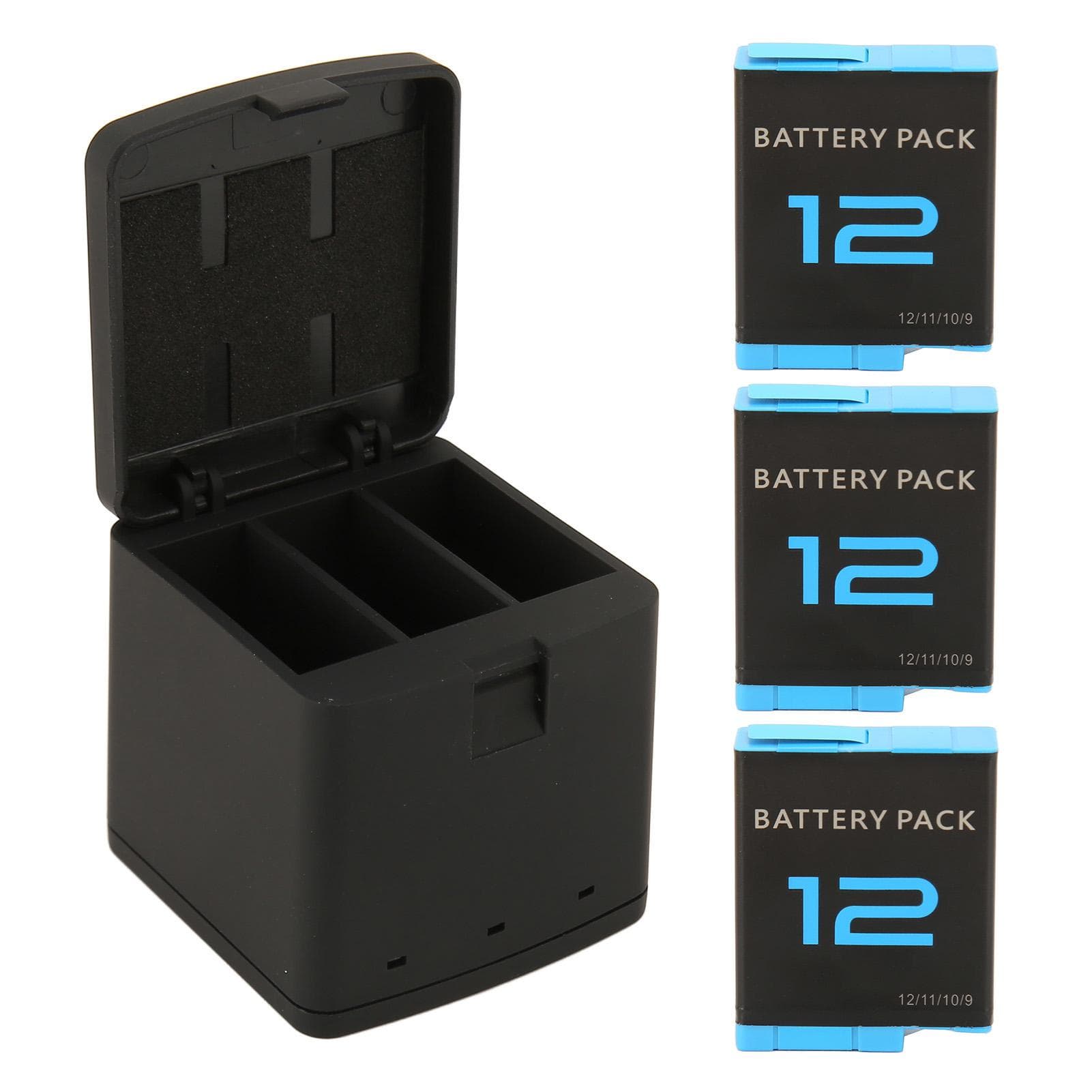 Action Camera Battery Charger 3 Channel Storage Charging with 3pcs 1800mAh Rechargeable Lithium Ion