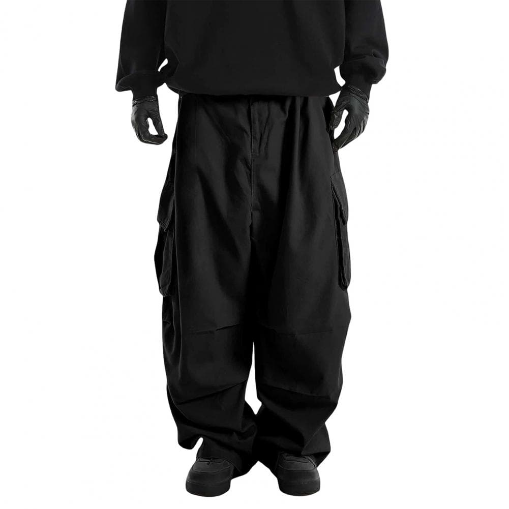 Men Cargo Pants Multi Pockets Drawstring Elastic Waist Vintage Wide Leg Hip Hop Streetwear Loose Solid Color Outdoor Long Trouse XXL black