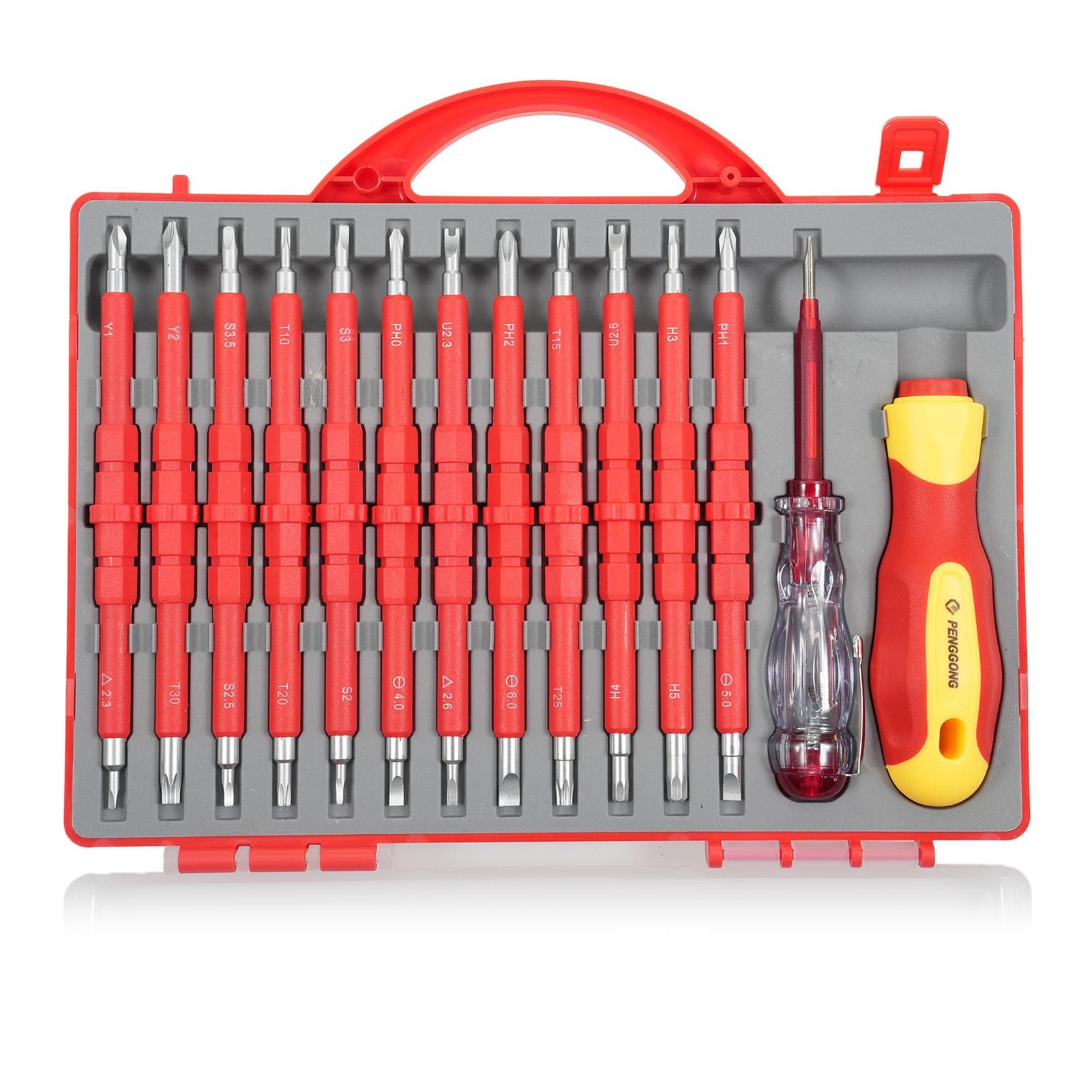 PENGGONG 9714B 500V Insulated Screwdriver Set 12Pcs Double-Ended Insulated Screwdriver Tool with red