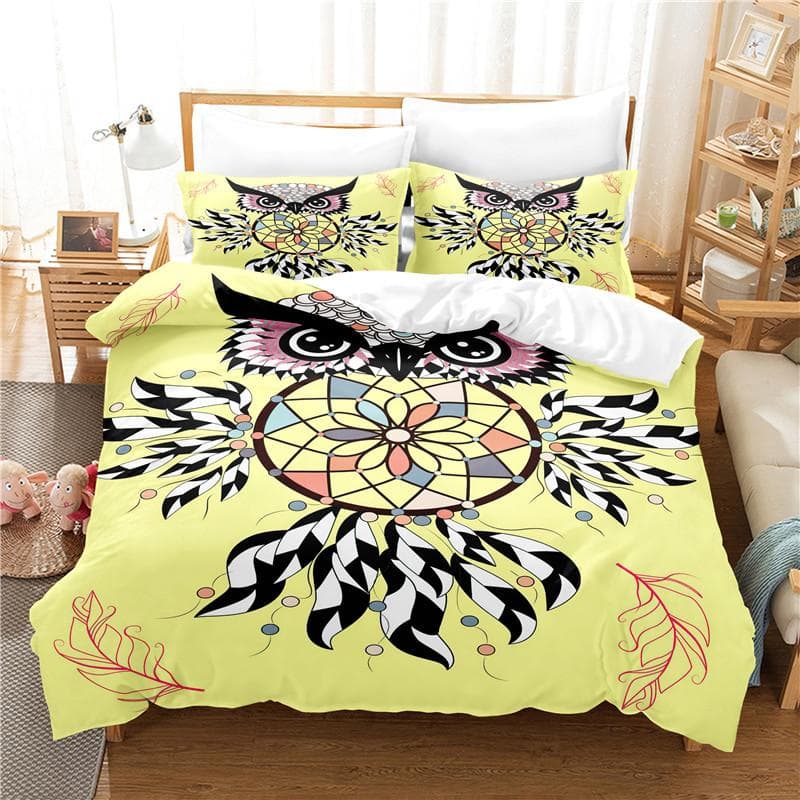 Cartoon Owl Bedding Set Duvet Cover Set 3d Bedding Digital Printing Bed Linen Queen Size Bedding Set Fashion Design EU single(135x200cm)