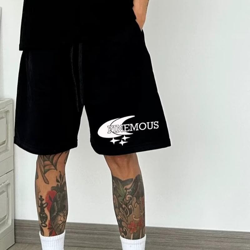 Casual Shorts Men's Summer High Street Loose Versatile Sports Straight Drawstring Five-point Pants One size