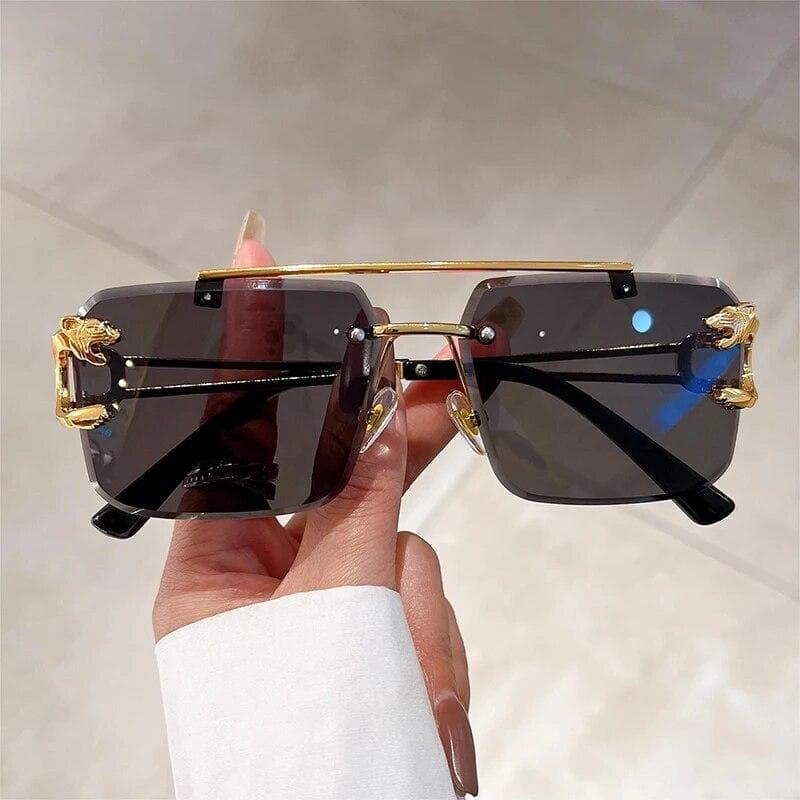 Vintage Rimless Sunglasses Men Women Fashion Oversized Square Shades Eyewear New Double Bridge Gradient UV400 Sun Glasses golden black