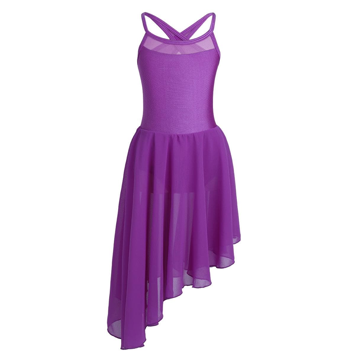 Kids Big Girls Asymmetric Chiffon Skirted Lyrical Ballet Dress Ballroom Dance Leotard Costume 13-14 Years purple
