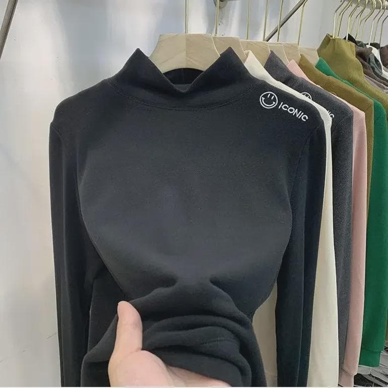 Women's Double-Sided German Velvet Warm Bottoming Shirt - Autumn/Winter 2023, Half-High Collar, Long-Sleeve T-Shirt L (50-57.5 kg)