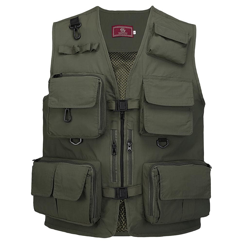 Fishing Photography Vest Summer Multi Pockets Mesh Jackets Quick Dry Waistcoat M army green