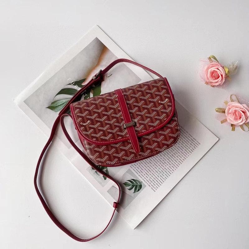 2024 Trendy Dogtooth Saddle Shoulder Bag - Women's Floral Messenger Handbag 22cm x 15cm x 6.5cm maroon