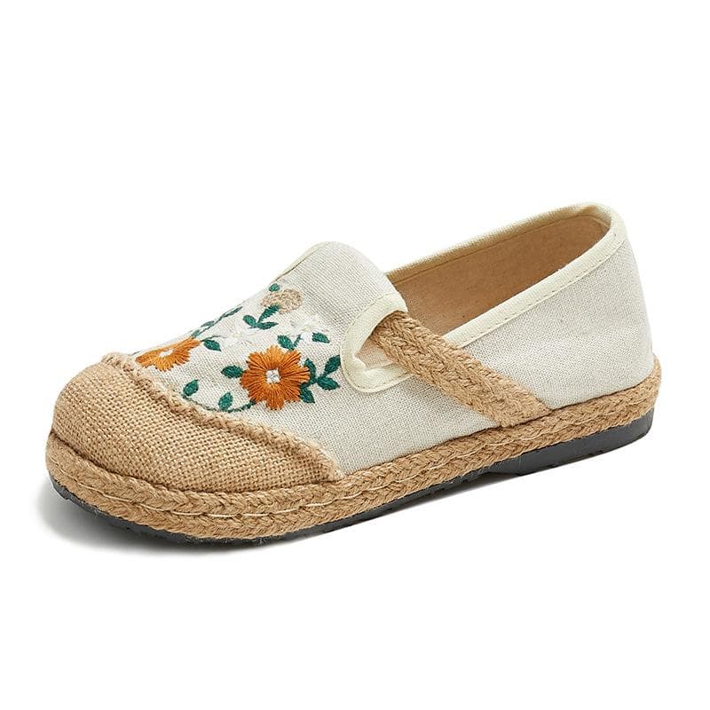 Women's Cotton Slippers Ethnic Linen Closed Toe Embroidered Shoes Slippers Shoes for Square Dance Women's Shoes 38 beige