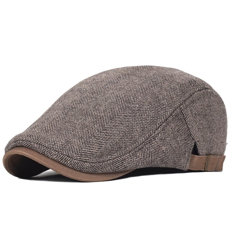 Big Size Newsboy Cap Men Winter Wool Thick Warm Vintage Herringbone Casual Stripe Berets Gatsby Flat Hat Peaked Cap Adjustable Adjustable 59-63 cm brown