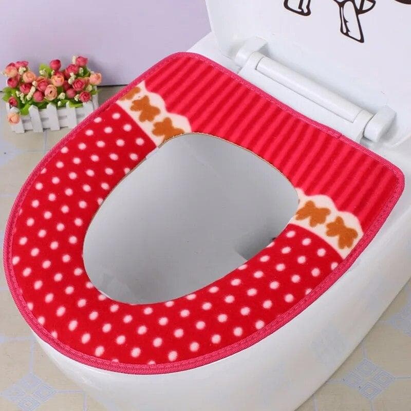 1Pcs Washable Winter Warm Toilet Seat Cover Closestool Mat Bathroom Accessories Soft O-shape Toilet Seat Pad red