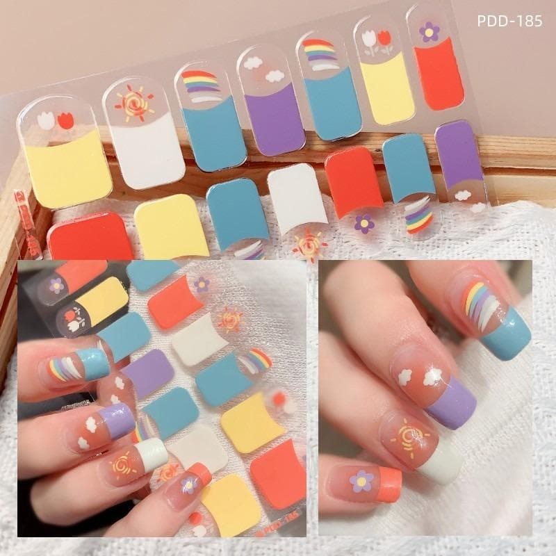 60 Styles DIY Semi Cured Gel Nail Stickers Long-Lasting Solid Color Fresh Flowers In Spring Nail Strips Patch Slider Full Cover Decal PDD-185