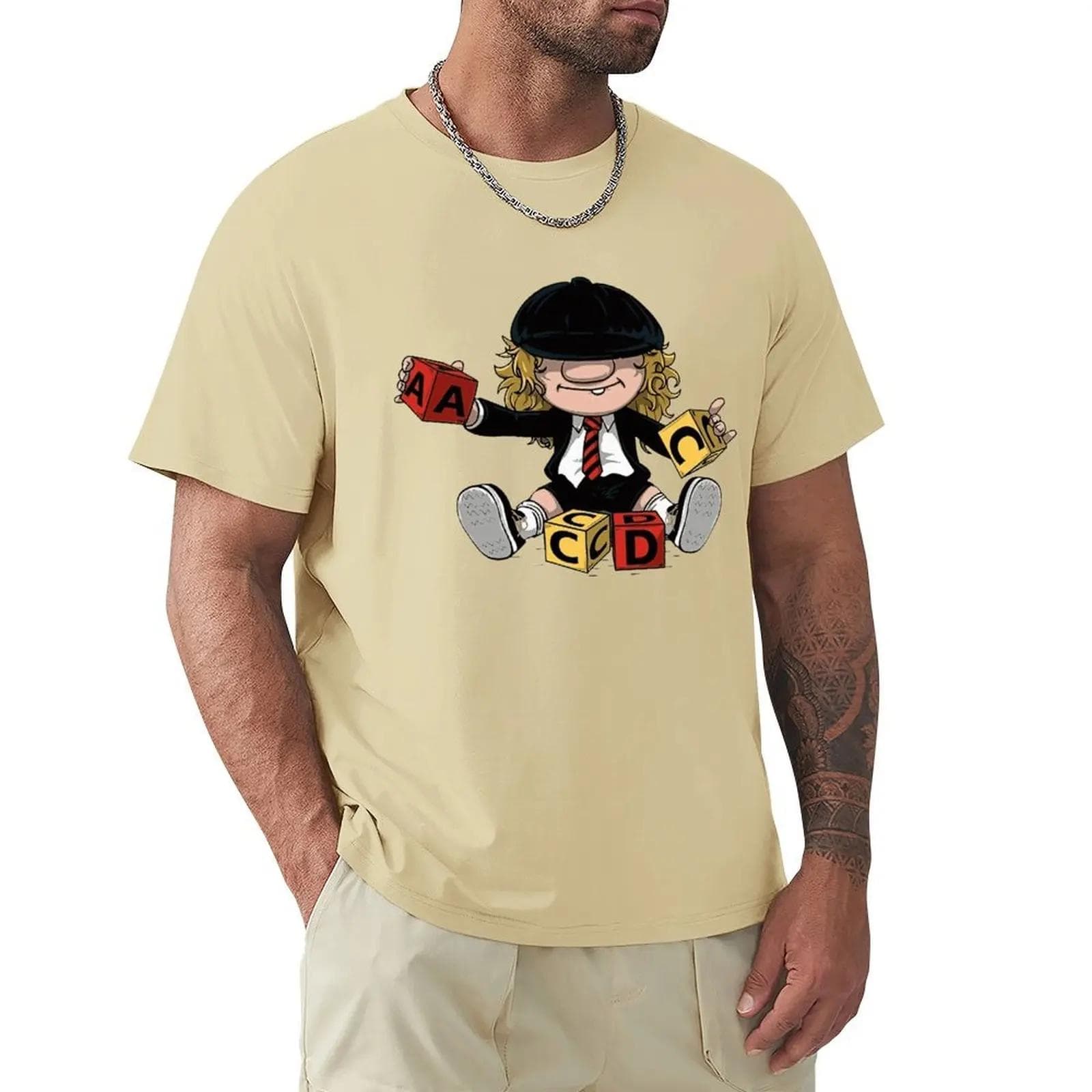 AC_DC Angus Young Hardrock Music Band Fan Male T Shirts Cartoon Graphic TShirts Cool Short Sleeve Clothing Streetwear T-Shirts XXXL blue