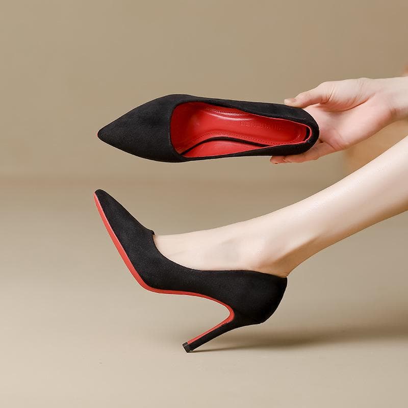 Black Suede Stiletto Heels – 2024 Women's Pointed Toe Formal Work Shoes Nude patent leather [heel height 9 cm]. 40 nude