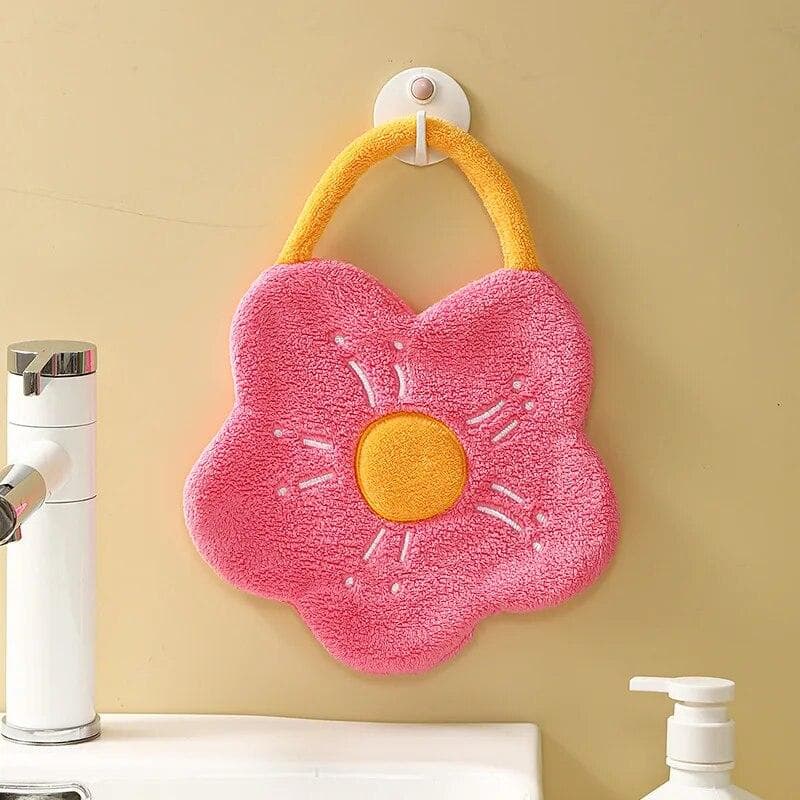 Quick Dry Hand Towels Coral Fleece Wipe Handkerchief Kitchen Bathroom Absorbent Dishcloth Cleaning Cloth Creative Flower Shape red