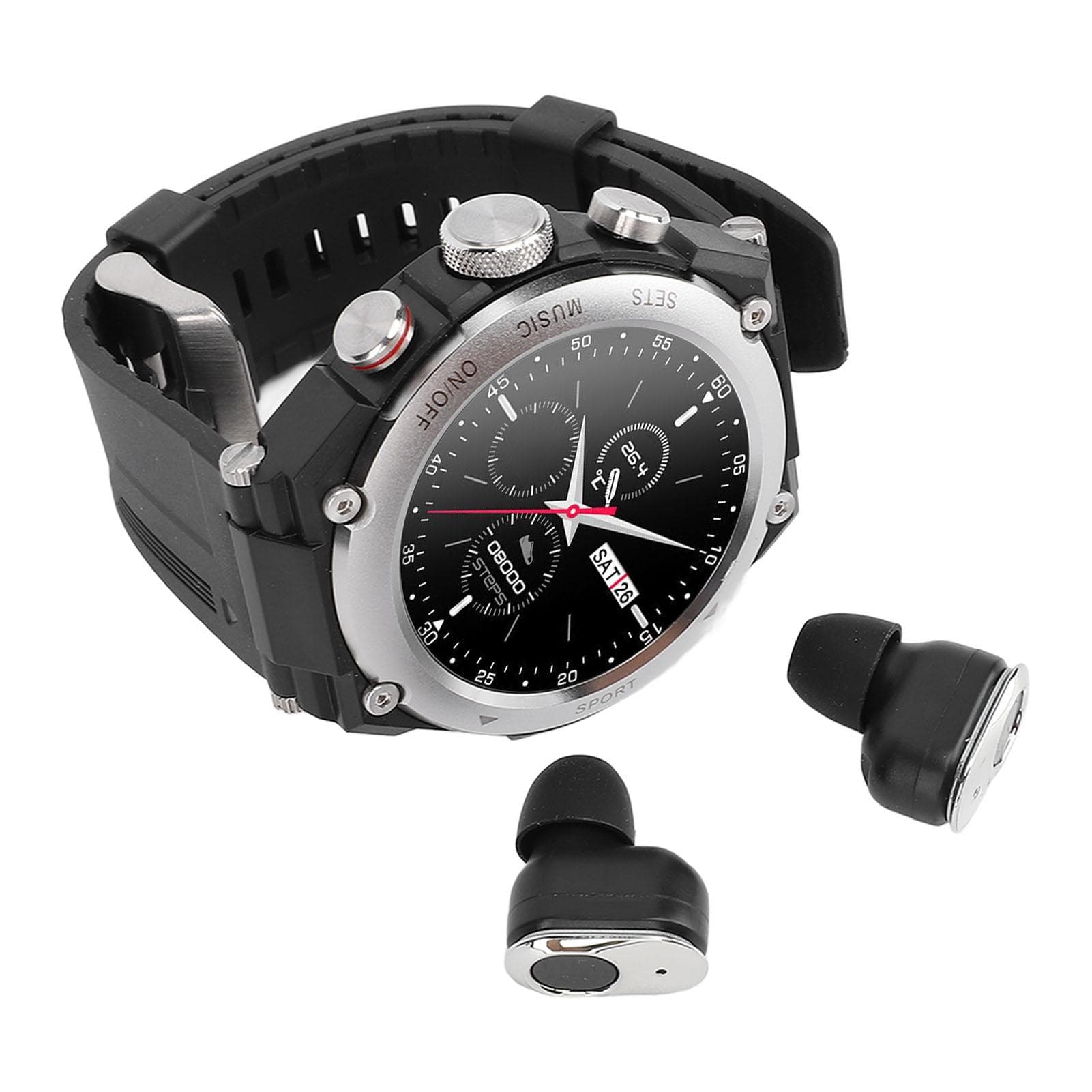 2 in 1 Smart Watch with Earbuds Multi Function Bluetooth Call Music Player Sports Watch for Android silver