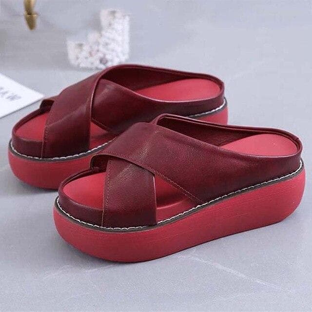Women Sandals Vintage Women Platform Sandals Non-Slip Thick Bottom Ladies Shoes Casual Women Slippers Beach Slides Female Shoes 39 red
