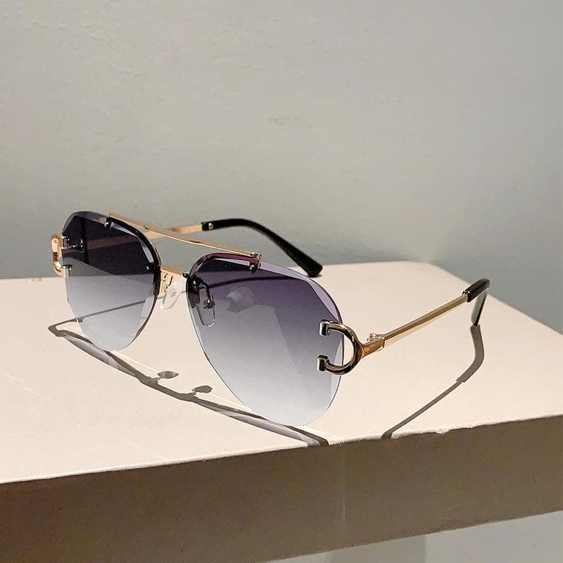 KAMMPT Vintage Rimless Sunglasses Men Women Classic Double Bridge Pilot Gradient Sun Glasses Stylish Trendy Shades golden