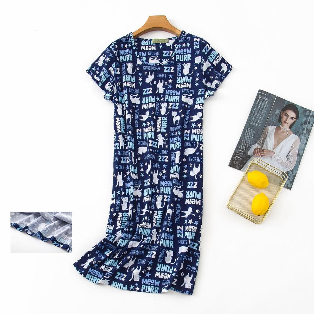 Plus size Summer Women Nightdress Short sleeve Cute cartoon sleepwear sweet O Neck Nightgowns Pyjamas Lady's Cotton sleepdress L
