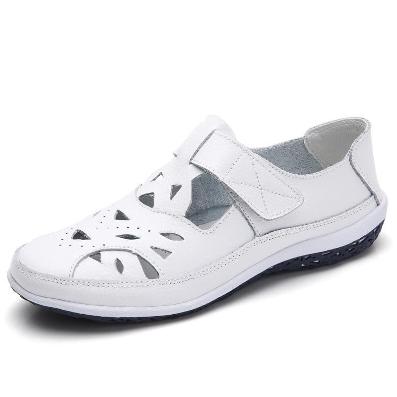 Fashion Genuine Leather Women's Sandals 2024 Summer Handmade Ladies Shoe Leather Sandals Women Flats Beach shoes Retro Mother Shoes 36 white