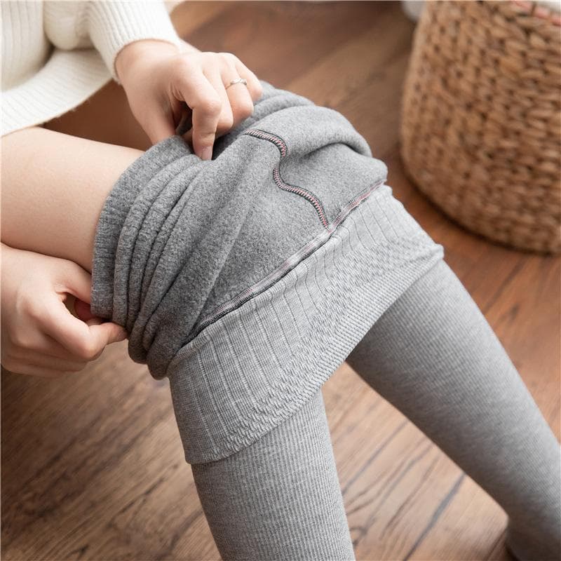 Winter Fleece Leggings for Women High Waisted Vertical Striped Pantyhose Warm and Imitation Cashmere One size light grey