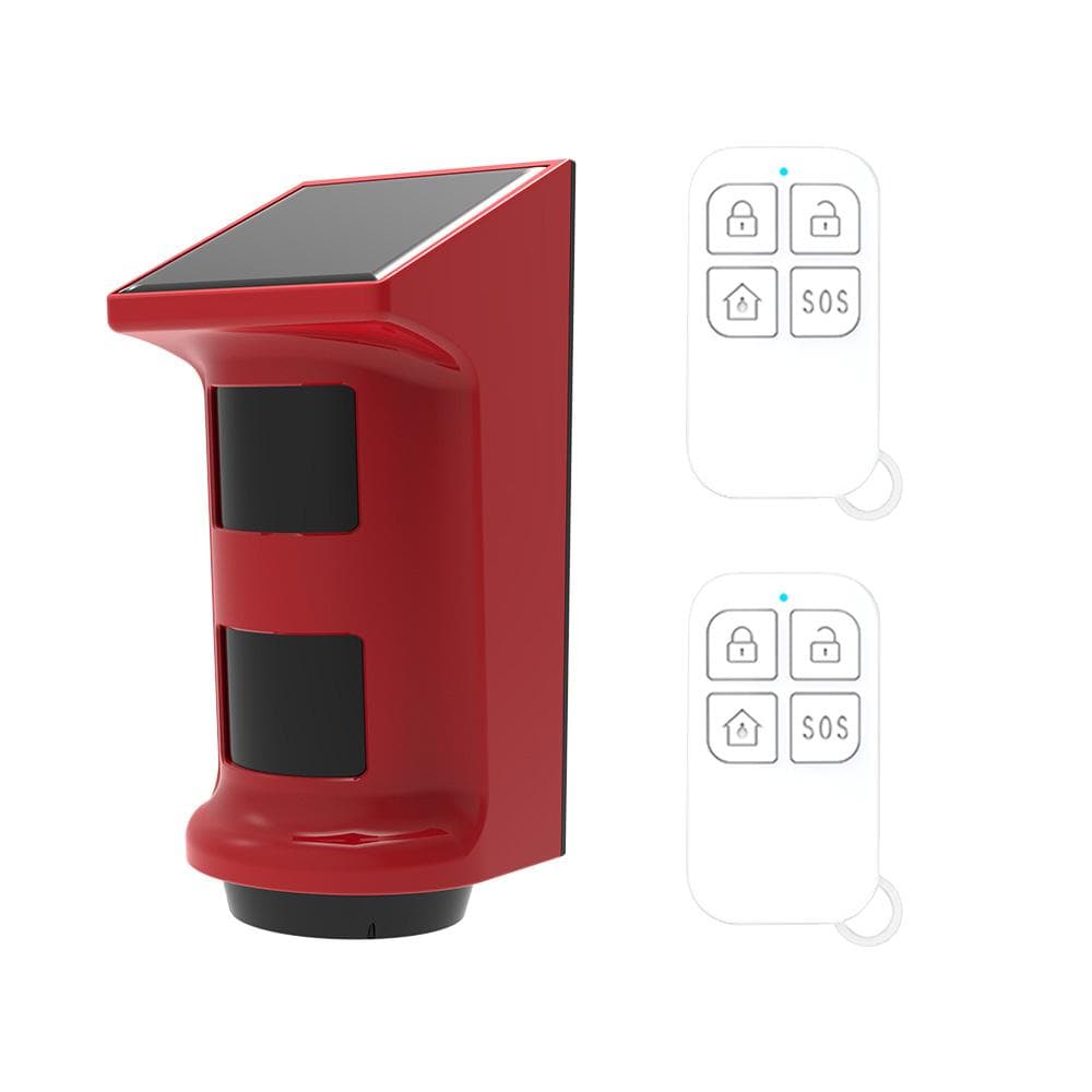 Solar Sound Strobe Light Alarm Infrared Induction IP53 Waterproof Solar Sound-light Alarm Signal with 2 Remote Controls red