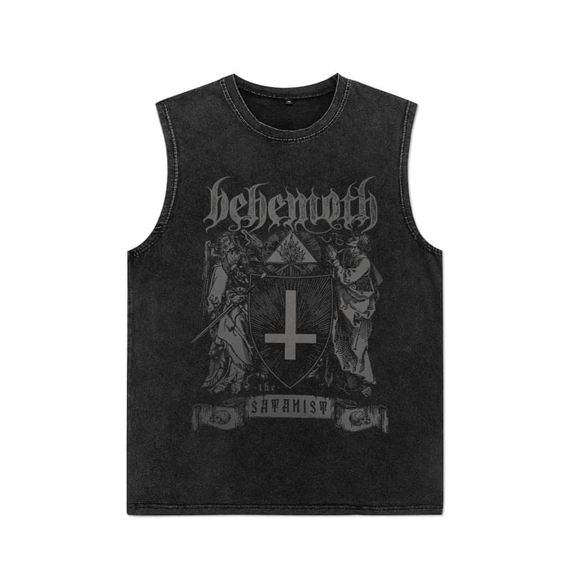 Summer Men Washed Vest Vintage T Shirt Gothic Tshirts Streetwear Punk T Shirts Unisex Sleeveless Vest Top Y2k Short Sleeve Shirt L