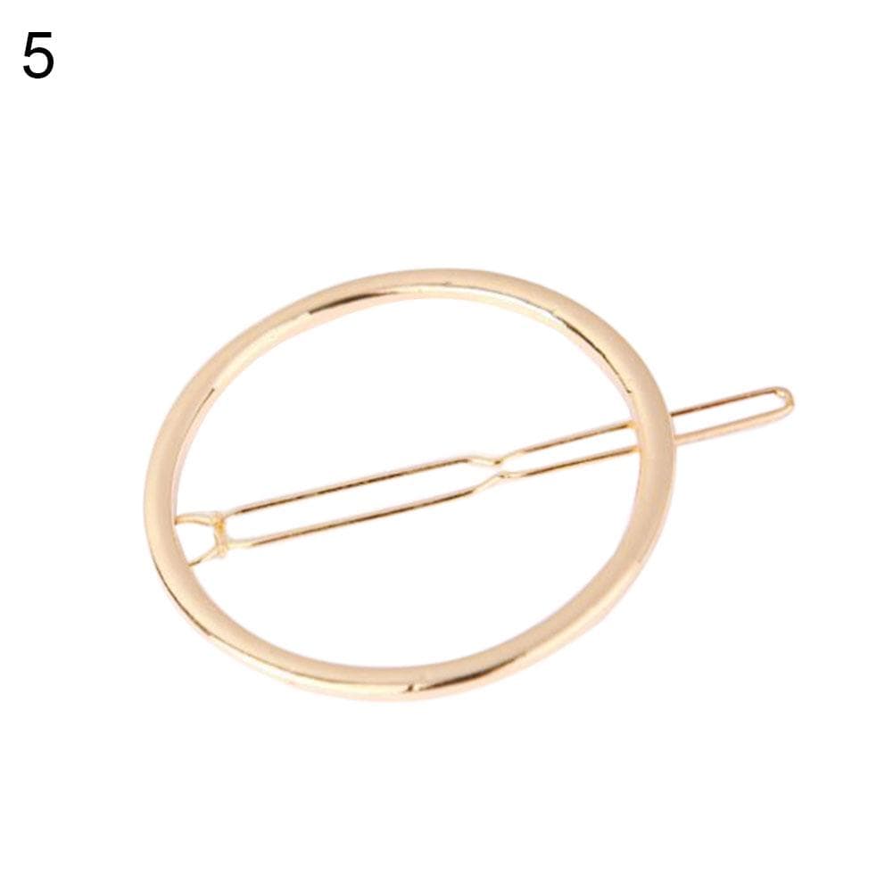 FLH Metal Hollow Moon Circle Triangle Bangs Hair Clip Women Hairpin Barrette Clothing Accessories Circle golden