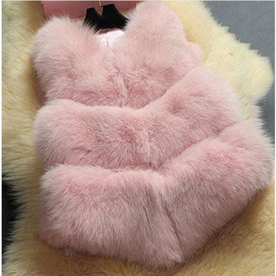 Autumn Winter Thick Warm Faux Fox Fur Vest Women High Quality Fashion V-Neck Short Fur Coat Female Fur Waistcoat M light pink
