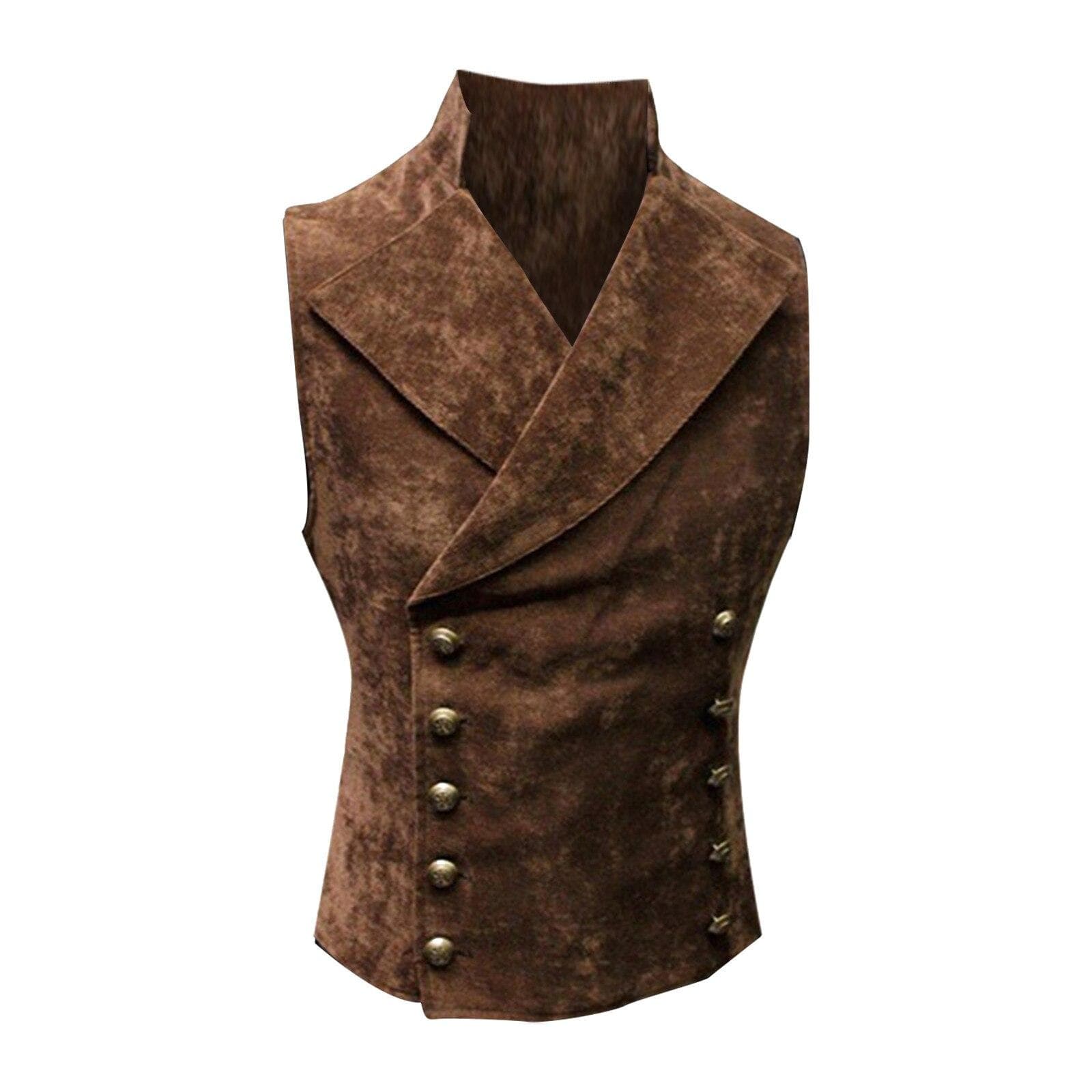 Men's Vest Retro Collar Solid Color Button Vests Casual Slim Fit Gilet Homme Vests for Groosmen Man Fashion Male Waistcoat XL khaki