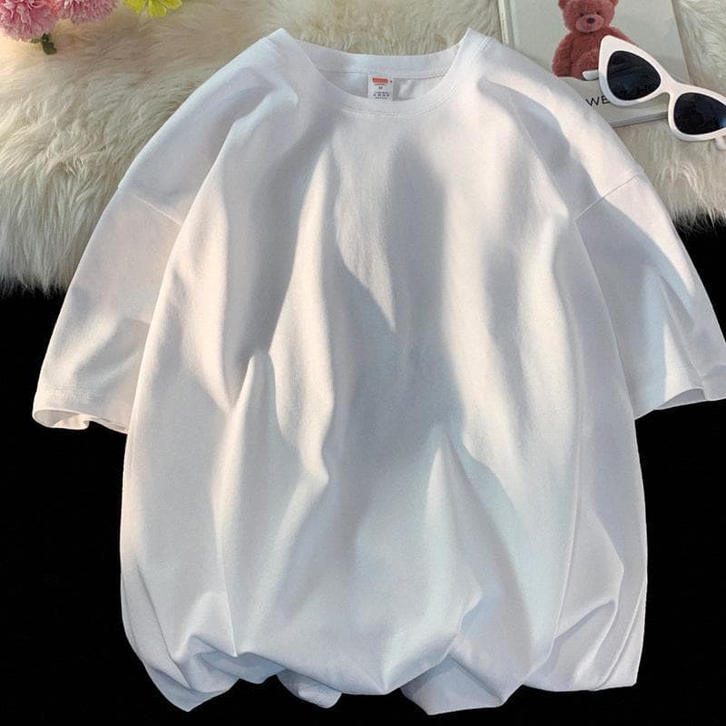 Unisex Heavyweight Pure Cotton White & Black T-Shirt, Large Size, Round Neck, Short Sleeve, Solid Color, Loose Fit. 3XL