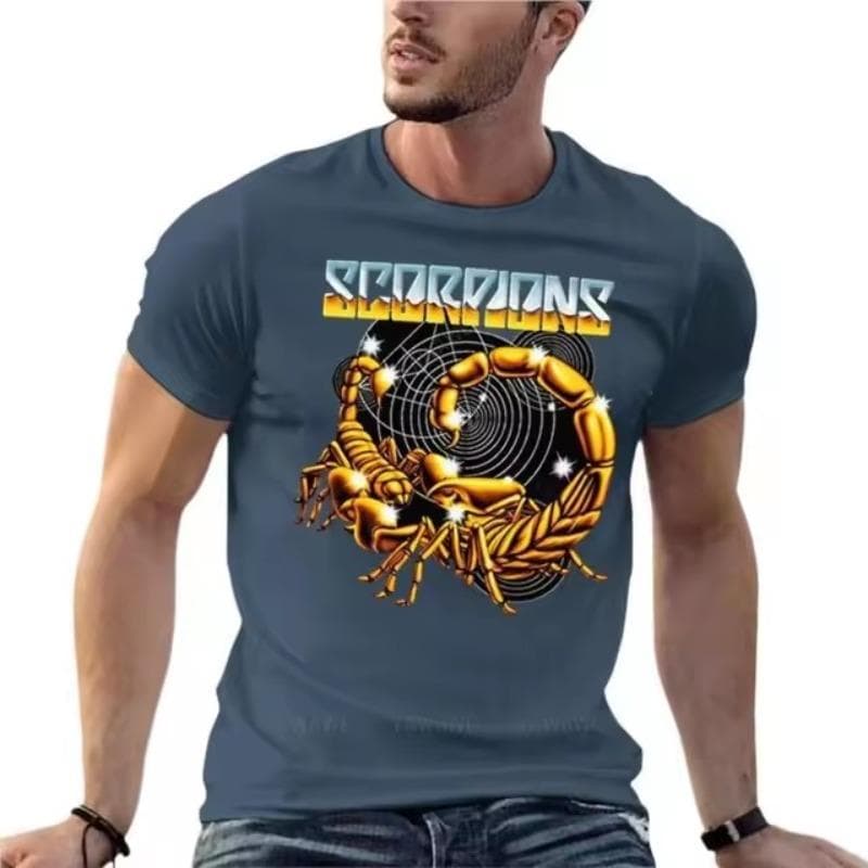 Scorpions Rock Heavy Metal Band Logo O Neck Short Sleeved Shirt Oversized T-Shirt Mens Clothes 3D Print Streetwear Large Size Tops Tee XL navy blue