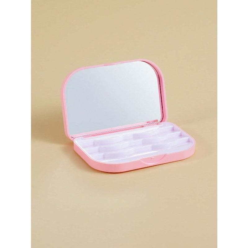 1pc False Eyelashes Storage Box,Makeup Organizer, Portable Storage Case With Mirror, For Travel, Business Trip False Eyelashes Case pink