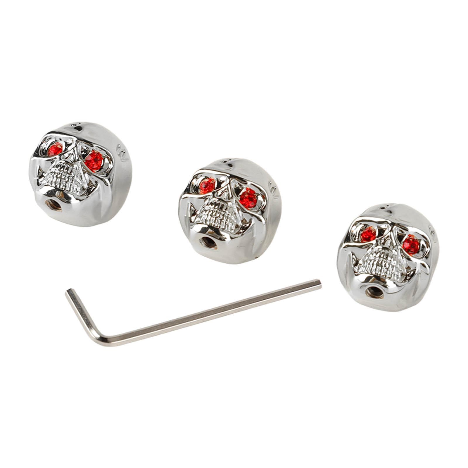 3Pcs Electric Guitar Skull Knobs Metal Volume Tone Head Cap Bass Replacement Part GD304 Black