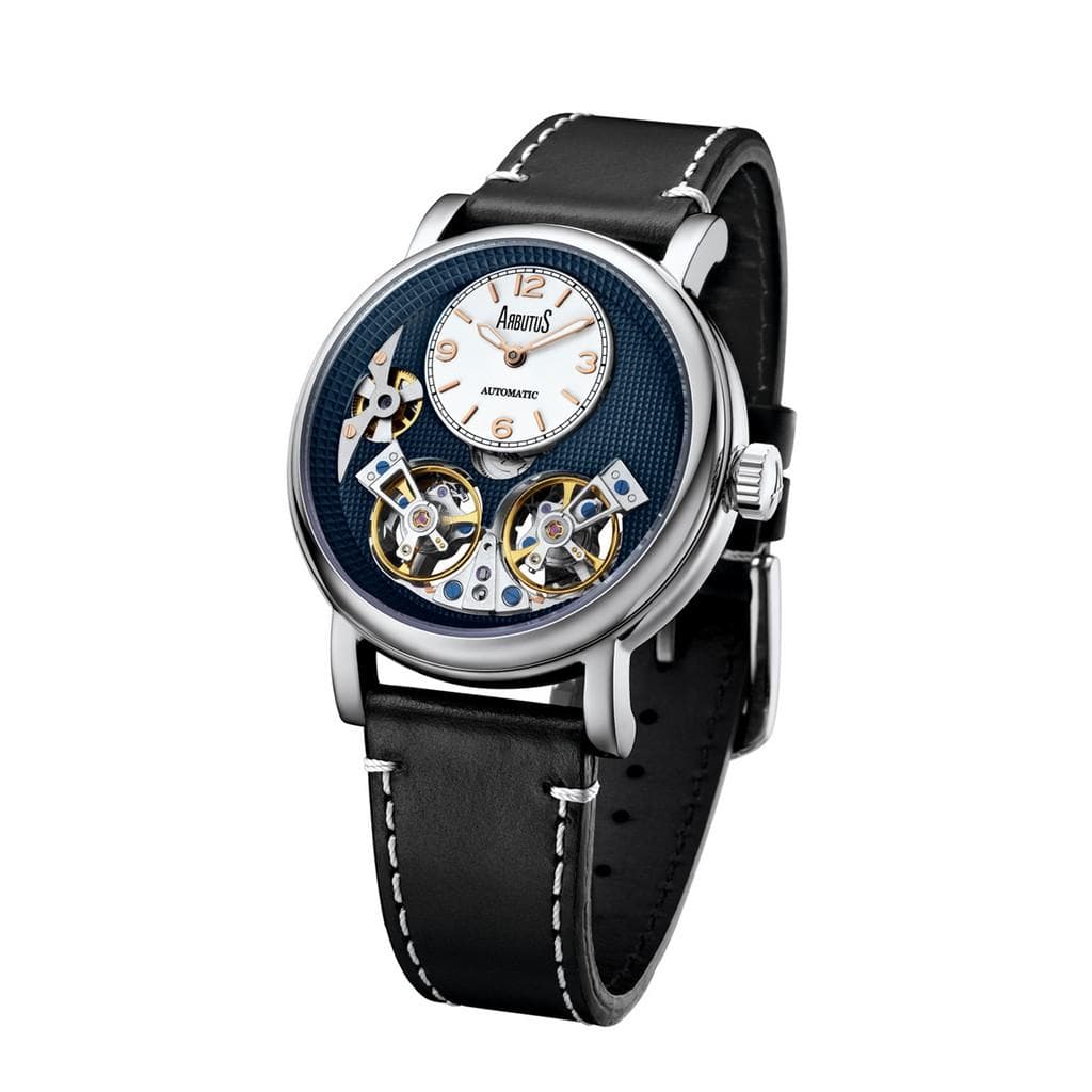 Arbutus Wall Street Leather Strap Blue Open Heart Dial Automatic AR1804SUB Men's Watch blue