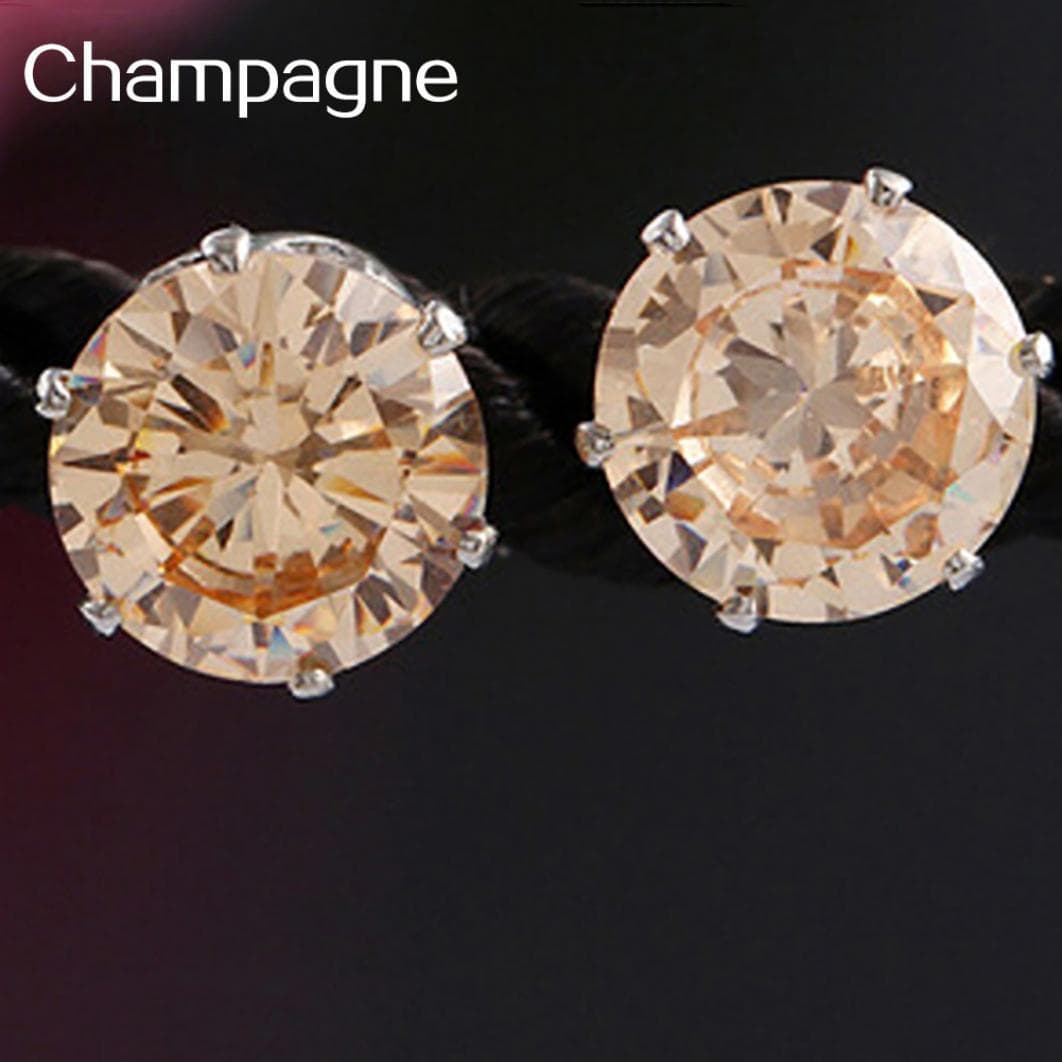 Unisex Fashion Elegant Sparkling Round Ear Studs Earrings Jewelry champagne