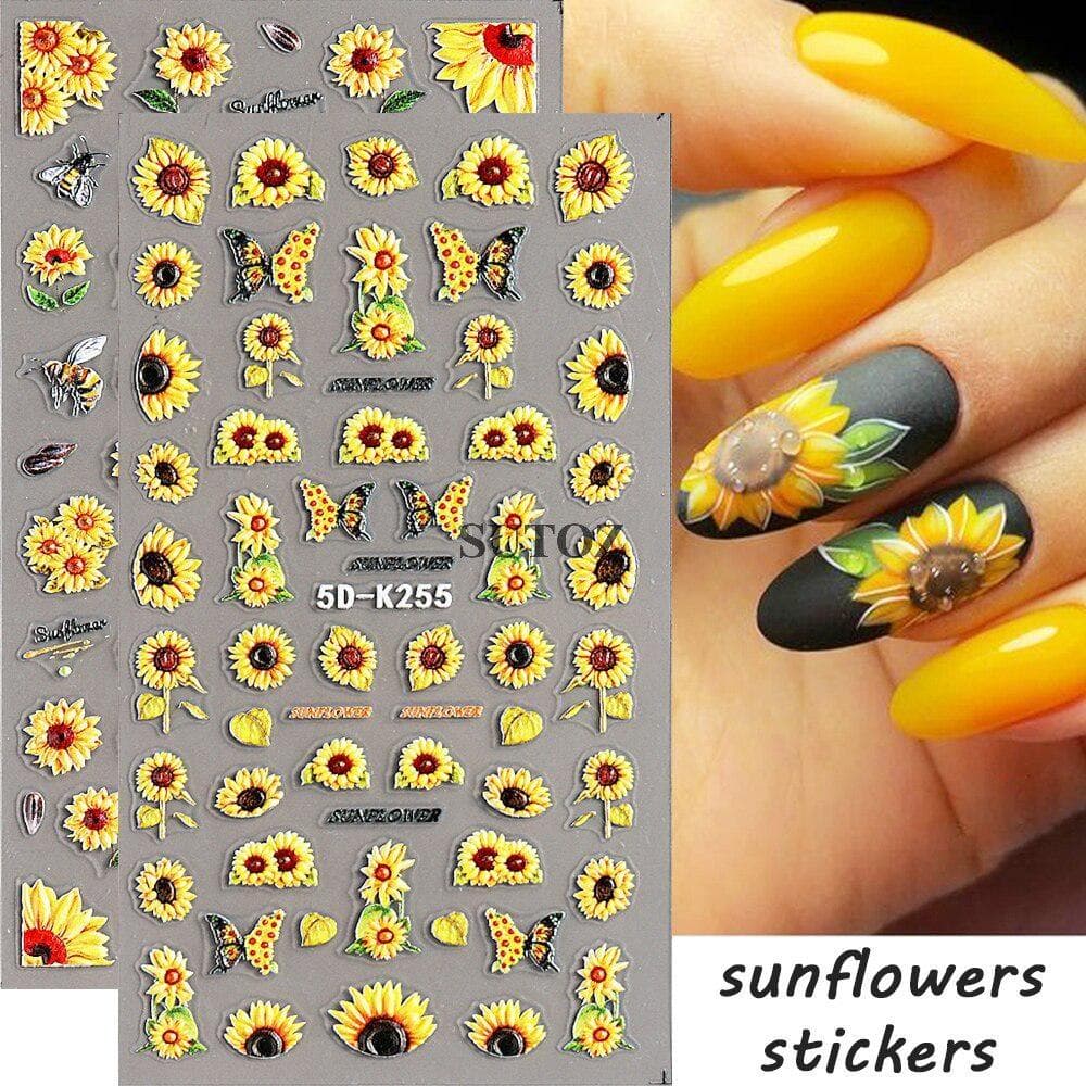 Sunflower Nail Sticker Autumn Design Flower Butterfly Bee Nail Sticker