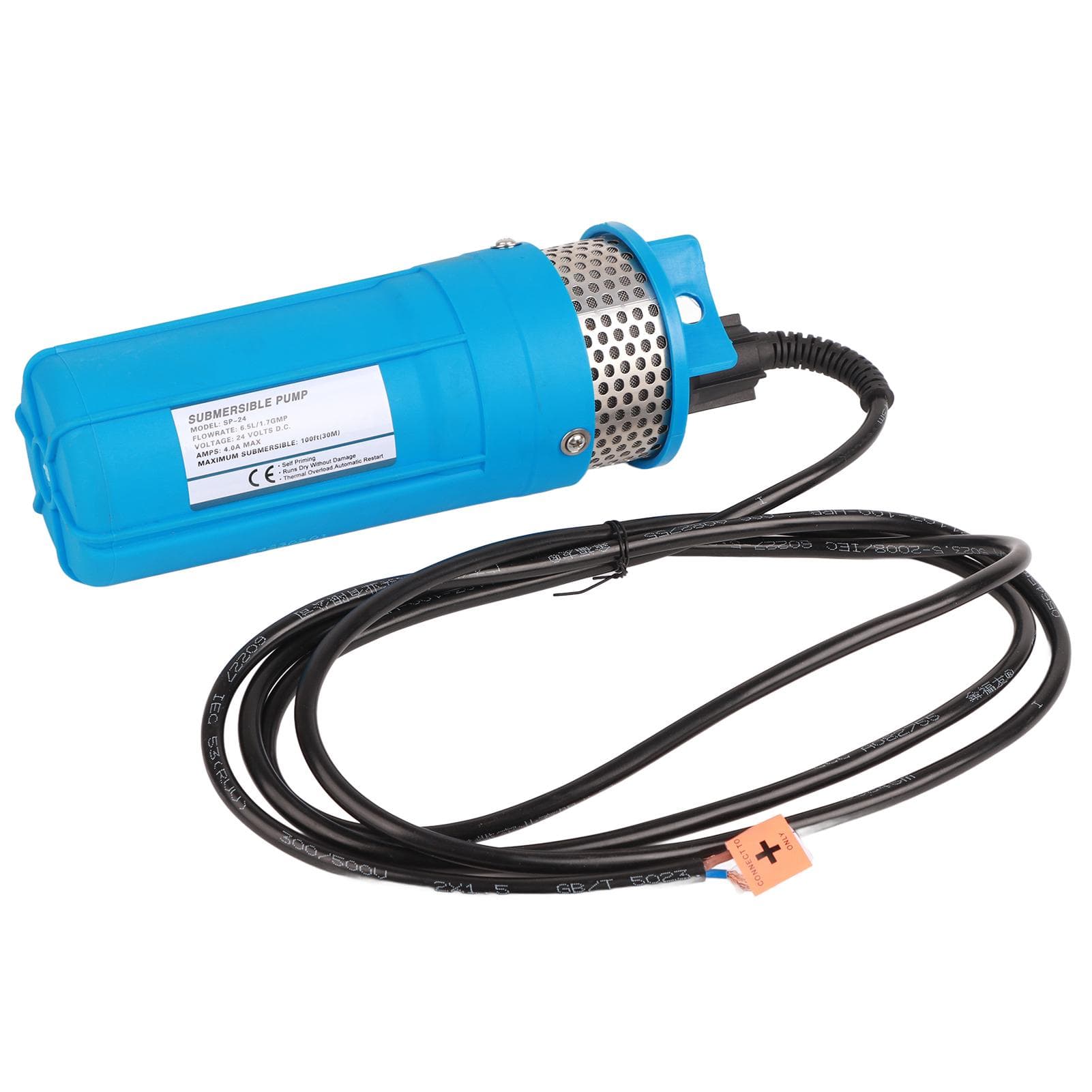 Solar Submersible Water Pump 30m Lift 6.5L Deep Well Water Pump for Irrigation Pond DC 24V blue