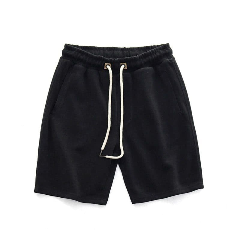 Men's Knitted Five-point Pants, Distressed Cotton Sports Shorts, Elastic Waist, Loose Casual Pants, Trendy M black