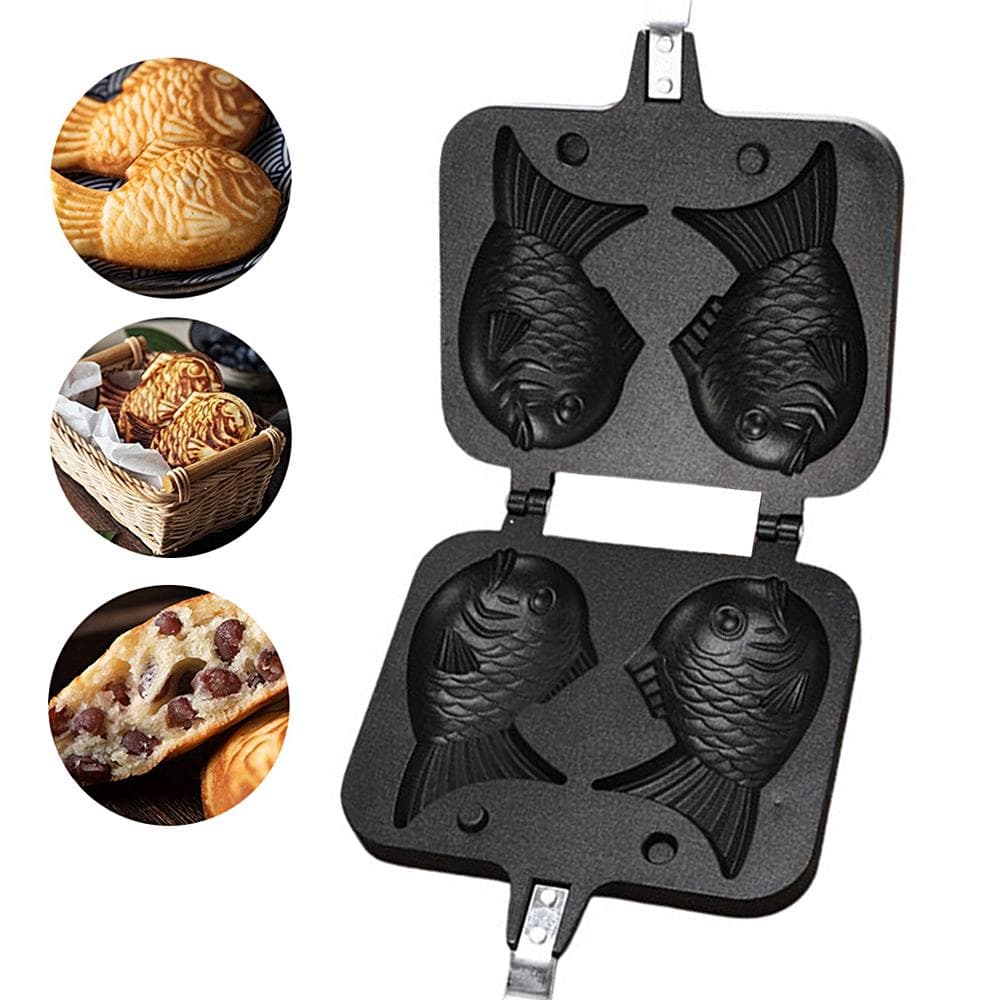 Non-stick Waffle Maker Household Fish-shaped Waffle Iron Aluminum Alloy Baking Mold Anti-scald black
