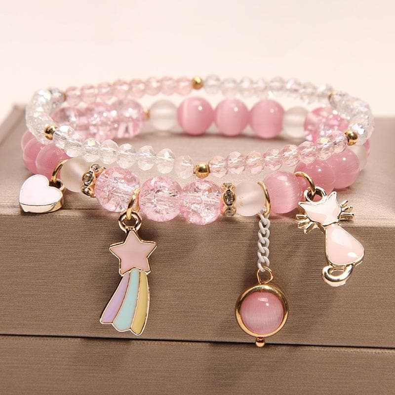 Fashion Cat Pendant Crystal Bracelet Female Simple Student's Girls Best Friend Bracelet Jewelry Gift pink