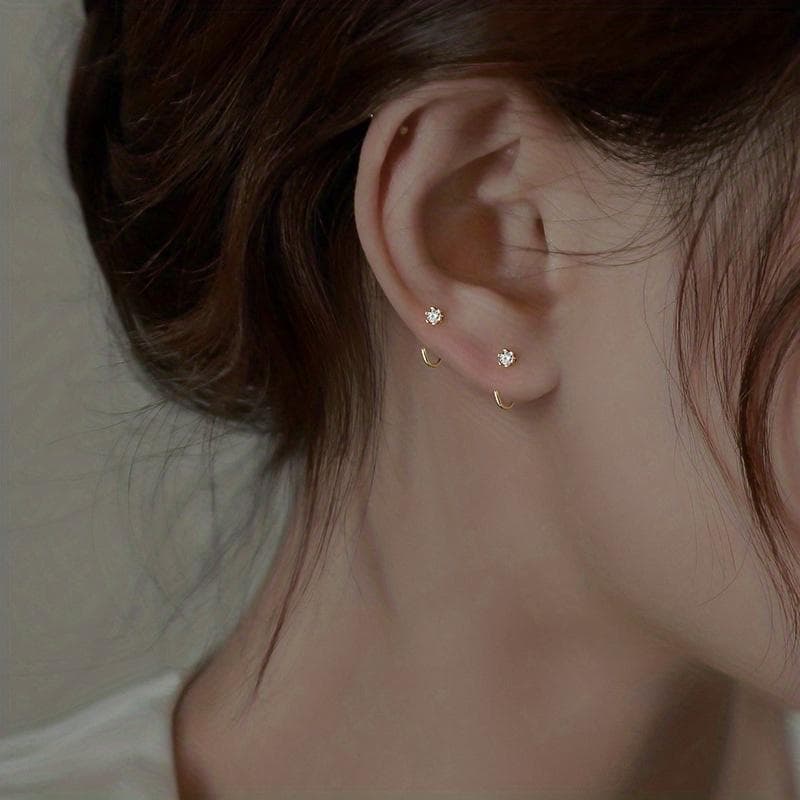 1Pair Exquisite Small Simple Diamond Stud Earrings Female Niche Daily Versatile Commuter Earrings Earbone Studs gold
