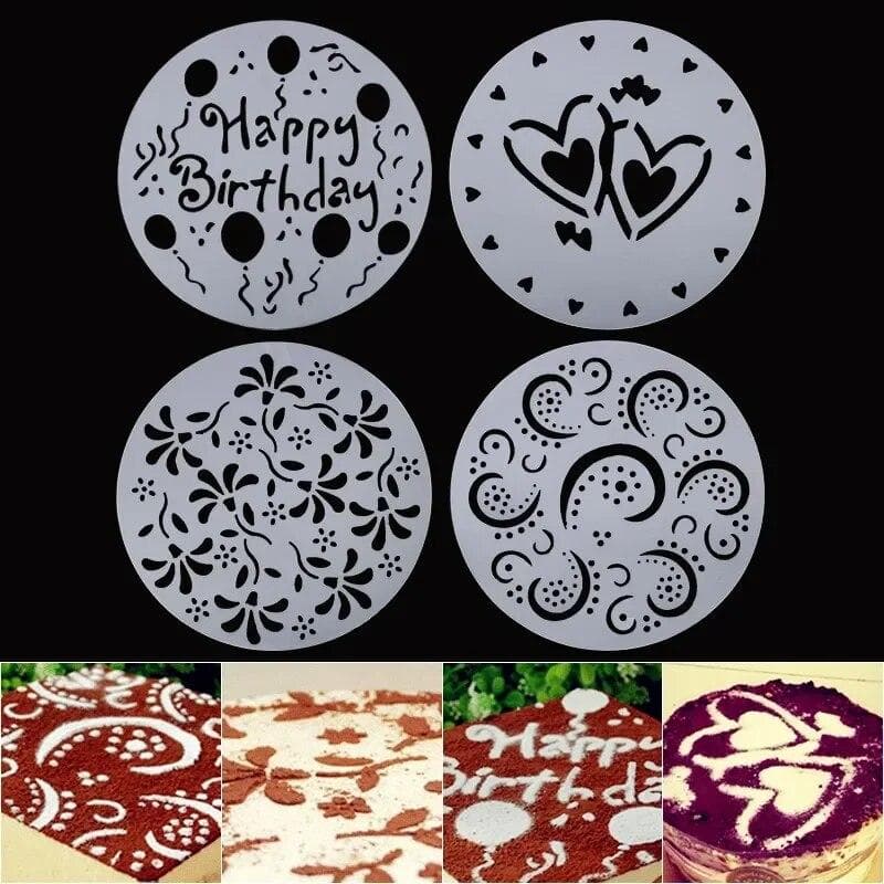4 Pcs Stencils Flower Cake Plastic Spray Mold Cake Birthday Decoration Wedding Cake Bakery Tools DIY Mold Fondant Mold 4pcs