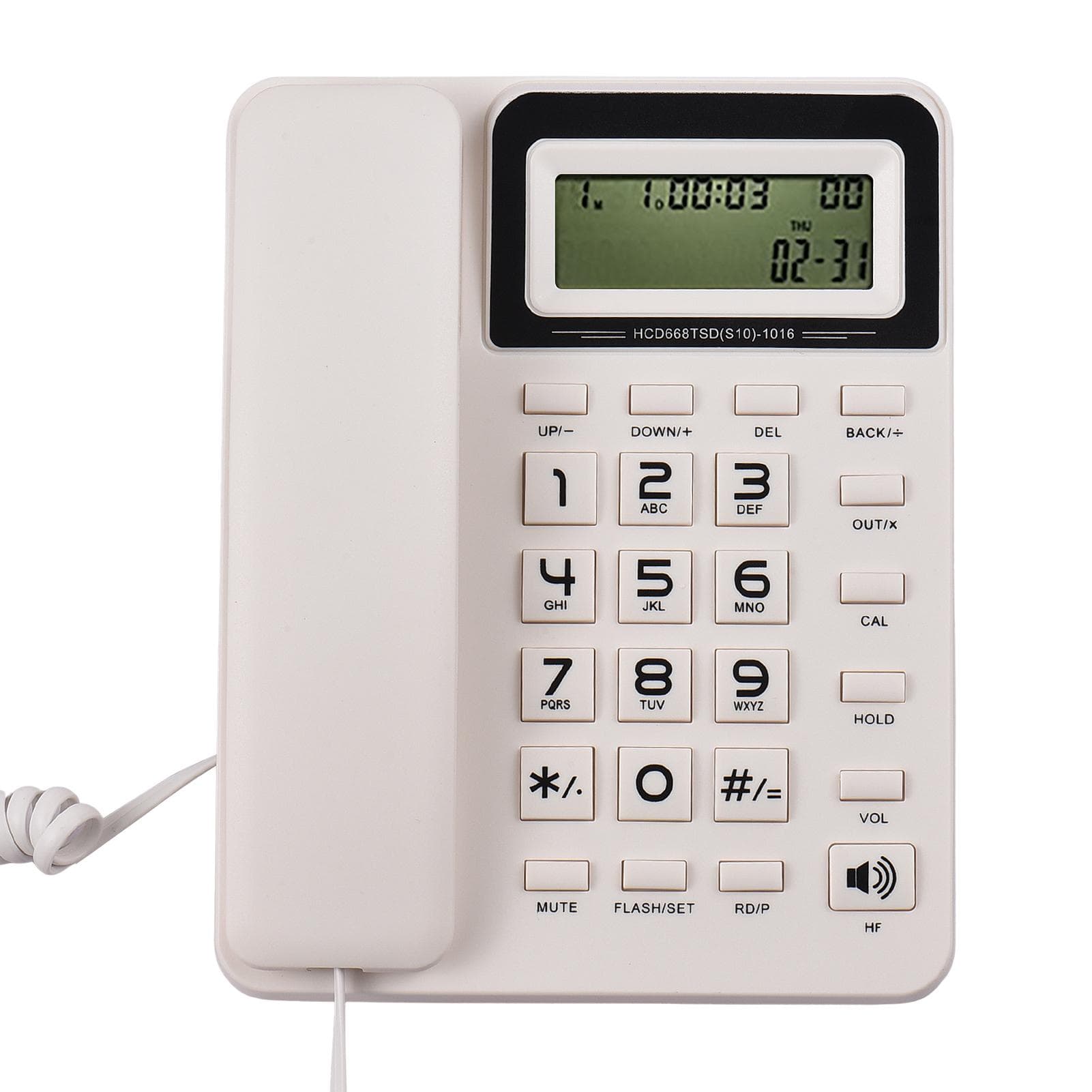 Desktop Corded Landline Phone Fixed Telephone with LCD Display Mute Pause Hold Flash Redial beige