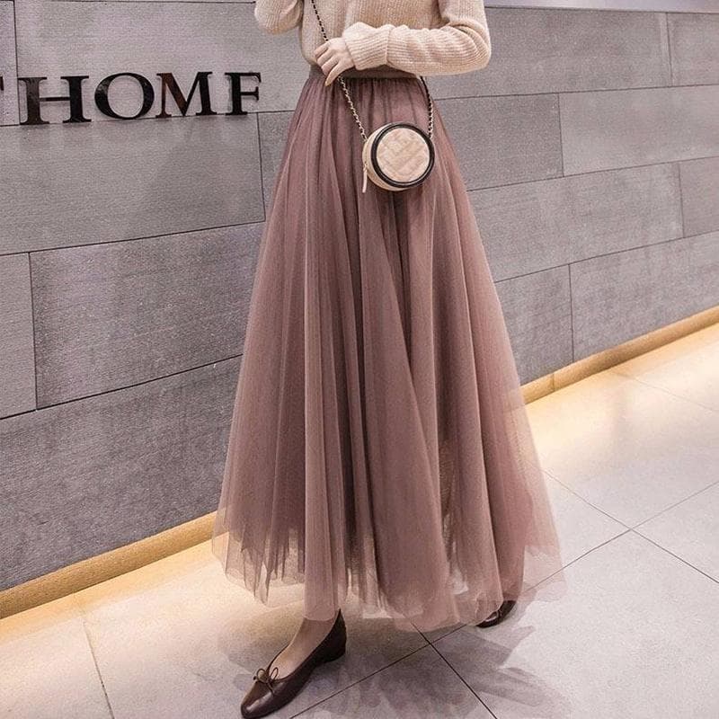 [3 Layers of Yarn + Inner Lining] Half-length Skirt Women's Net Gauze Skirt Large Skirt Mid-length Gauze Skirt Net Yarn Breathable Large Skirt S