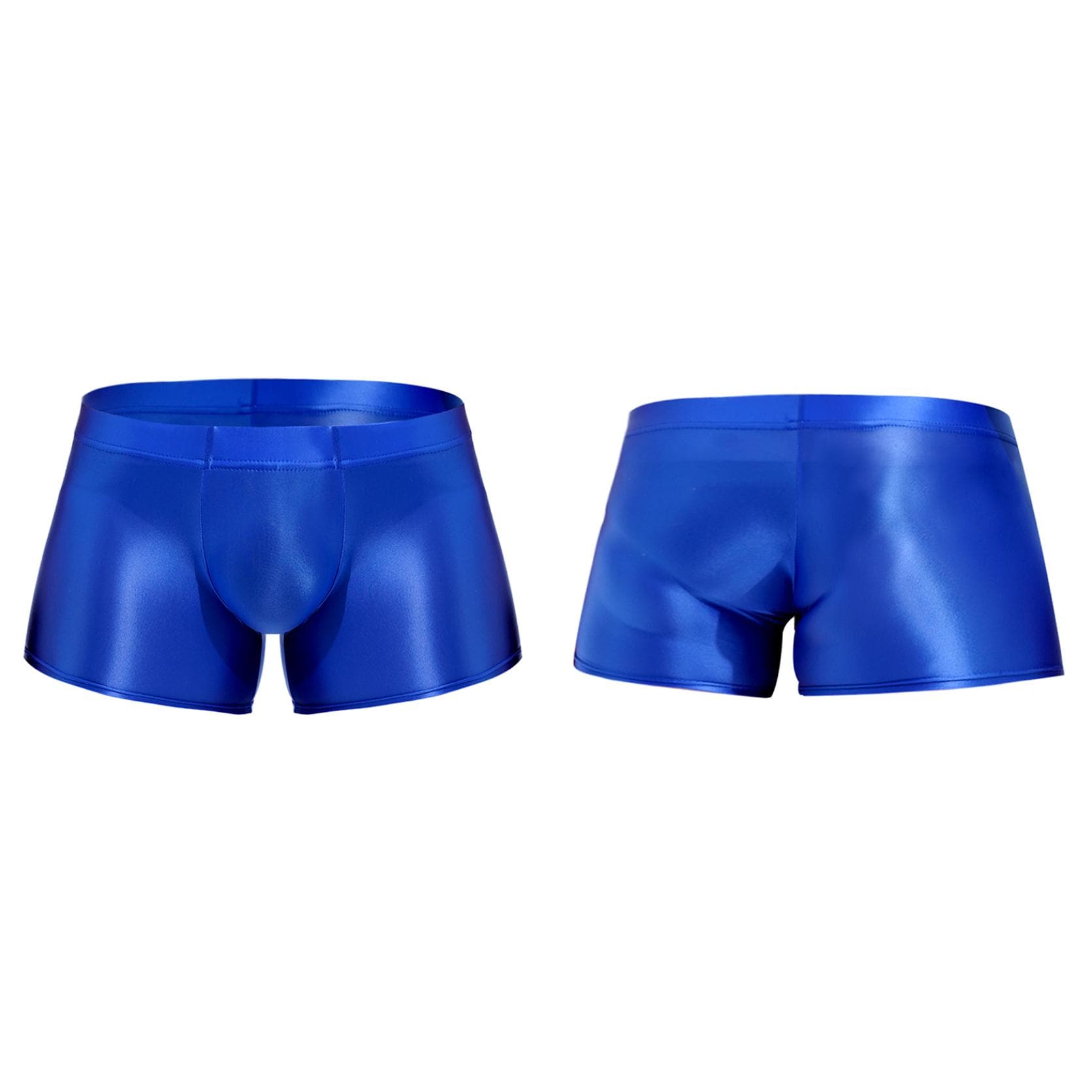 Men Low Rise Glossy Boxer Shorts Bottoms Swimwear Underwear Low Rise Underpants Swim Trunks XXL blue