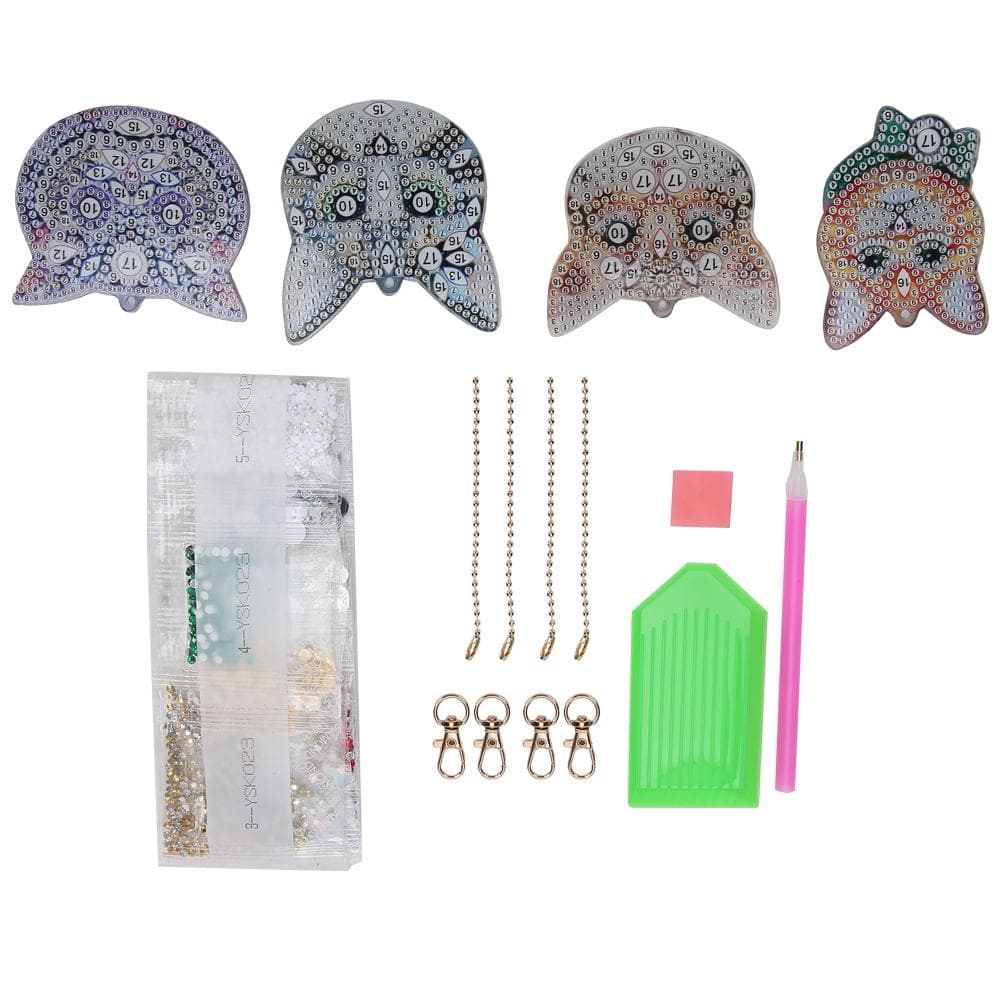 Handmade Cute DIY Full Rhinestones Painting Keychain Key Ring Decoration Pendant Ornament(Cat Head )