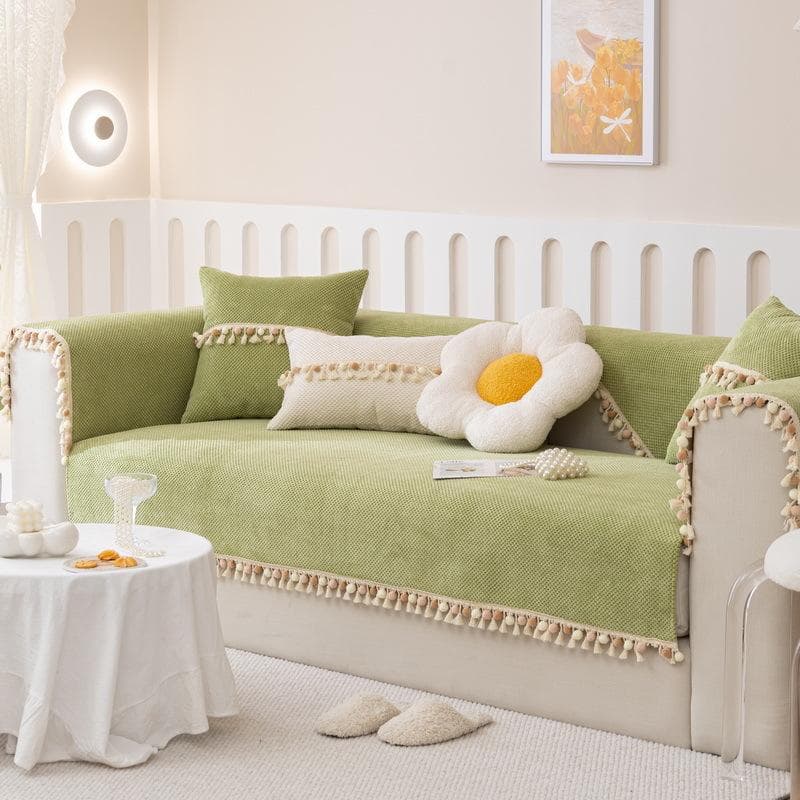 New Corduroy Braid Sofa Cushion Four Seasons Universal Tassel Ball Simplicity Non-slip Sofa Cover Cushion Solid Color Sofa Cover 70x70cm 1pcs