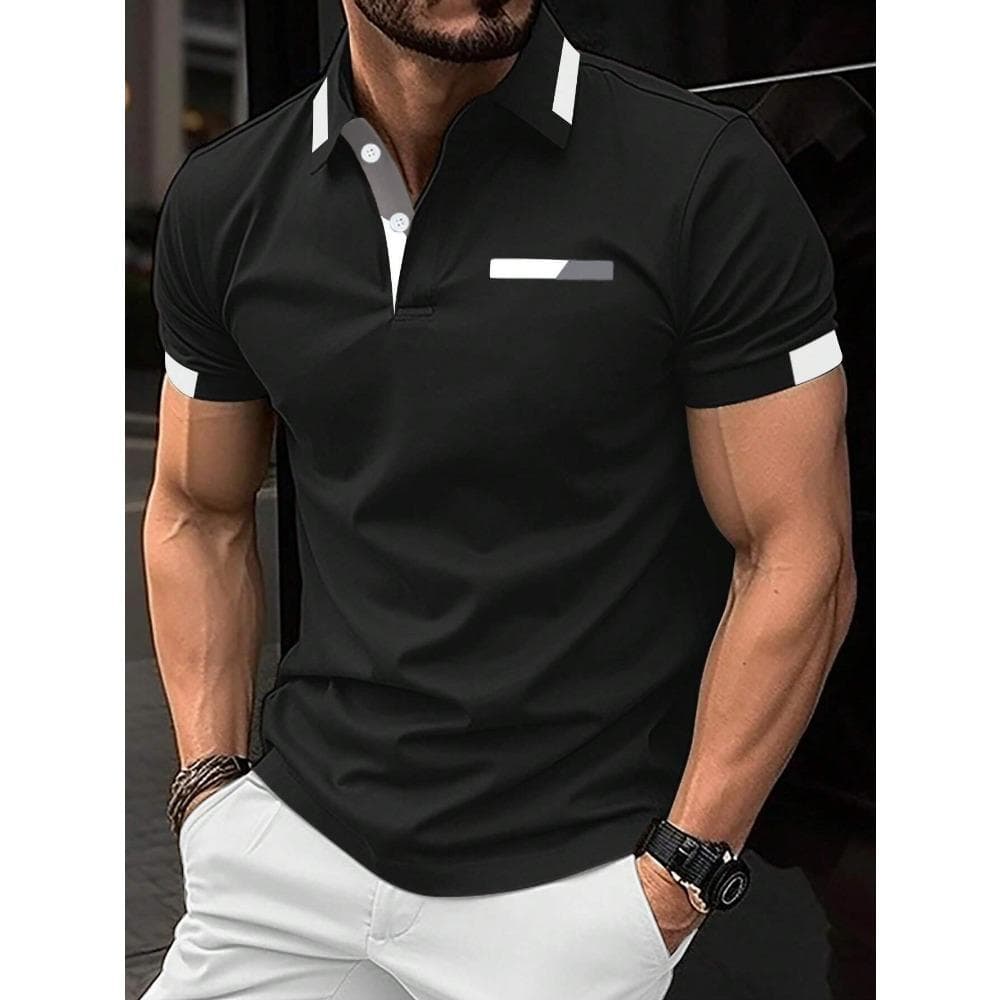 Manfinity Homme Men's Summer Color-Block Short Sleeve Casual Polo Shirt For Commuting M